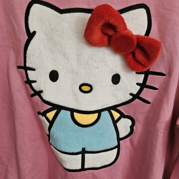 Hello Kitty Sweater Womens Medium Pink Big Face Plush Bow Oversized Pullover NWT - Picture 2 of 8